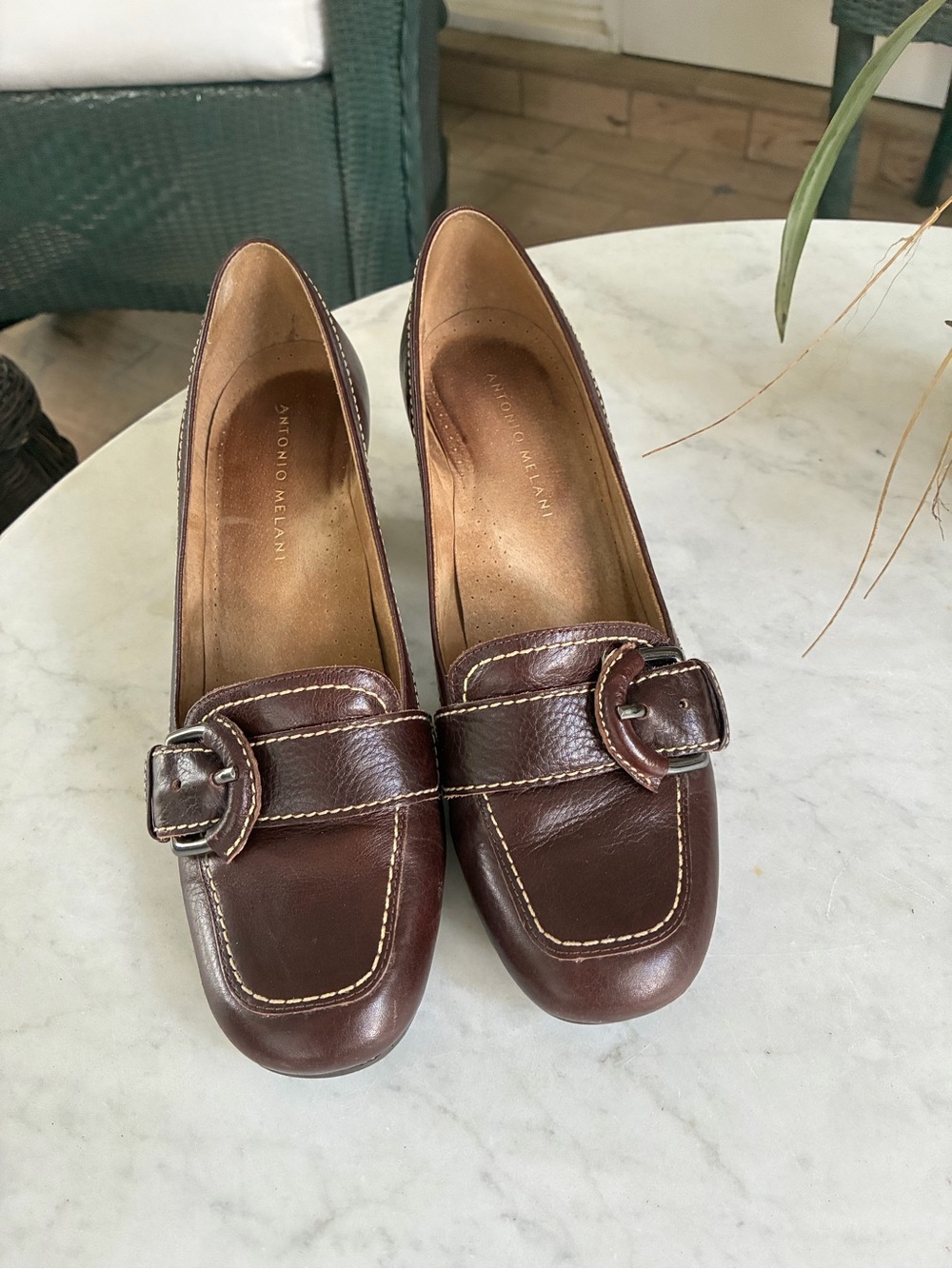 ANTONIO MELANI Brown Leather Buckle  Heels